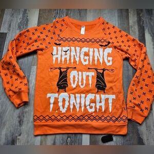 HALLOWEEN Ugly Sweater style Shirt Lights Up XS Orange Black Bats